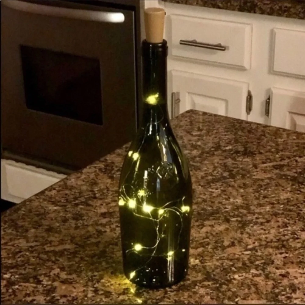Fairy lights in wine bottle
